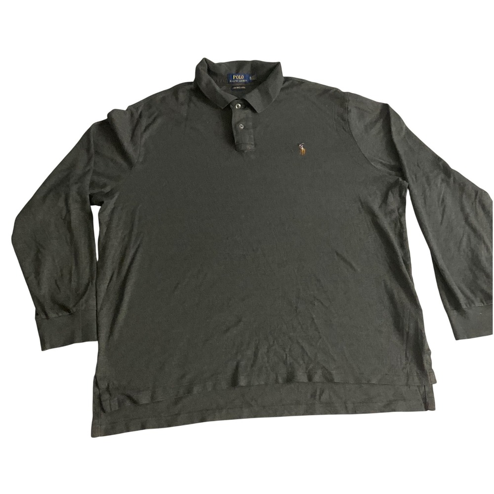 Polo Ralph Lauren Men's Long Sleeve Polo Shirt Charcoal Gray‎ Pima Soft Touch XL